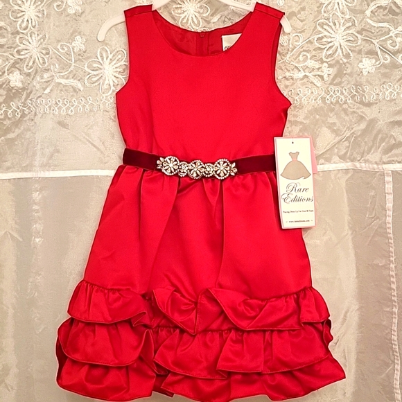 NEW Rare Editions Toddler Girl Fancy Dress, Rhinestones, Pearls & Velvet Trim, 5 - Picture 3 of 13